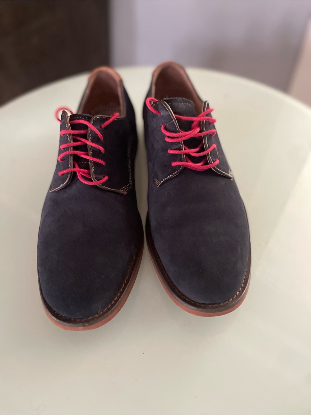 Johnston & Murphy Navy Suede Chukka Boots with Red Laces